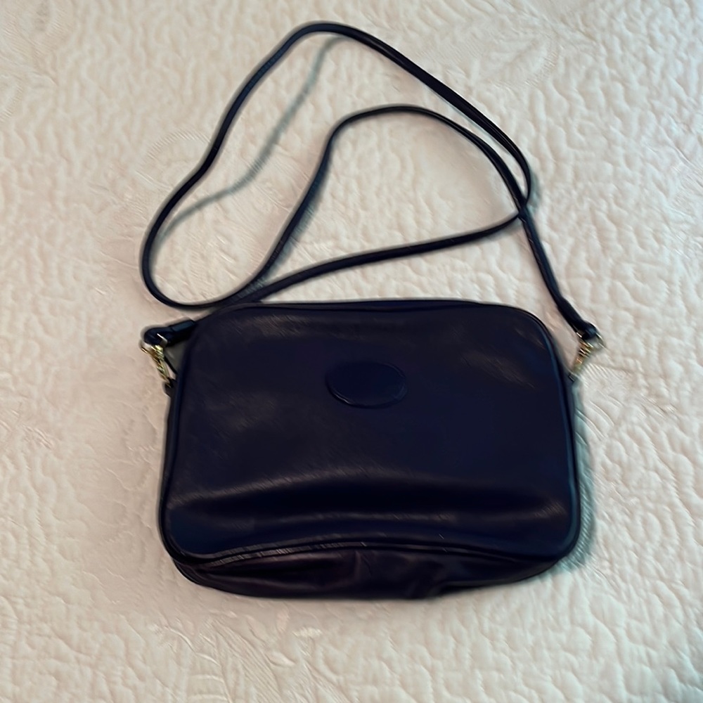 Periwinkle leather bag.